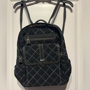 Vera Bradley Black Quilted Backpack with Blue Stitching